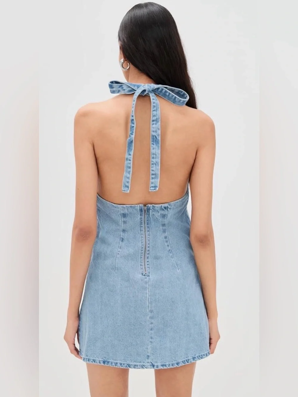 NWT Free People Trevi Denim Halter Cotton Mini Dress XL
